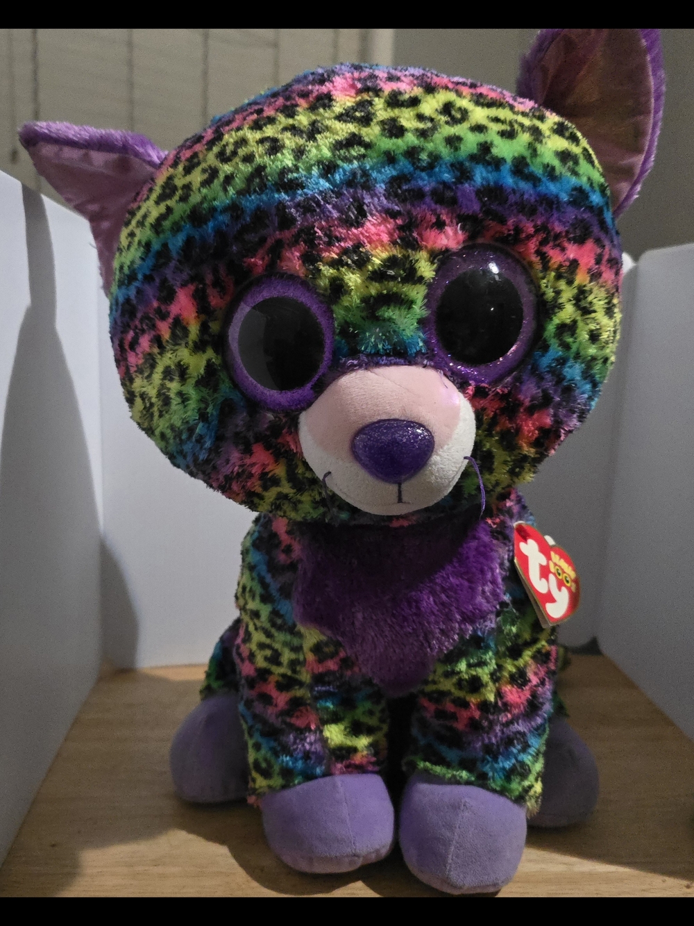 Ty Beanie Boos Rainbow Leopard Plush - Big Purple Eyes